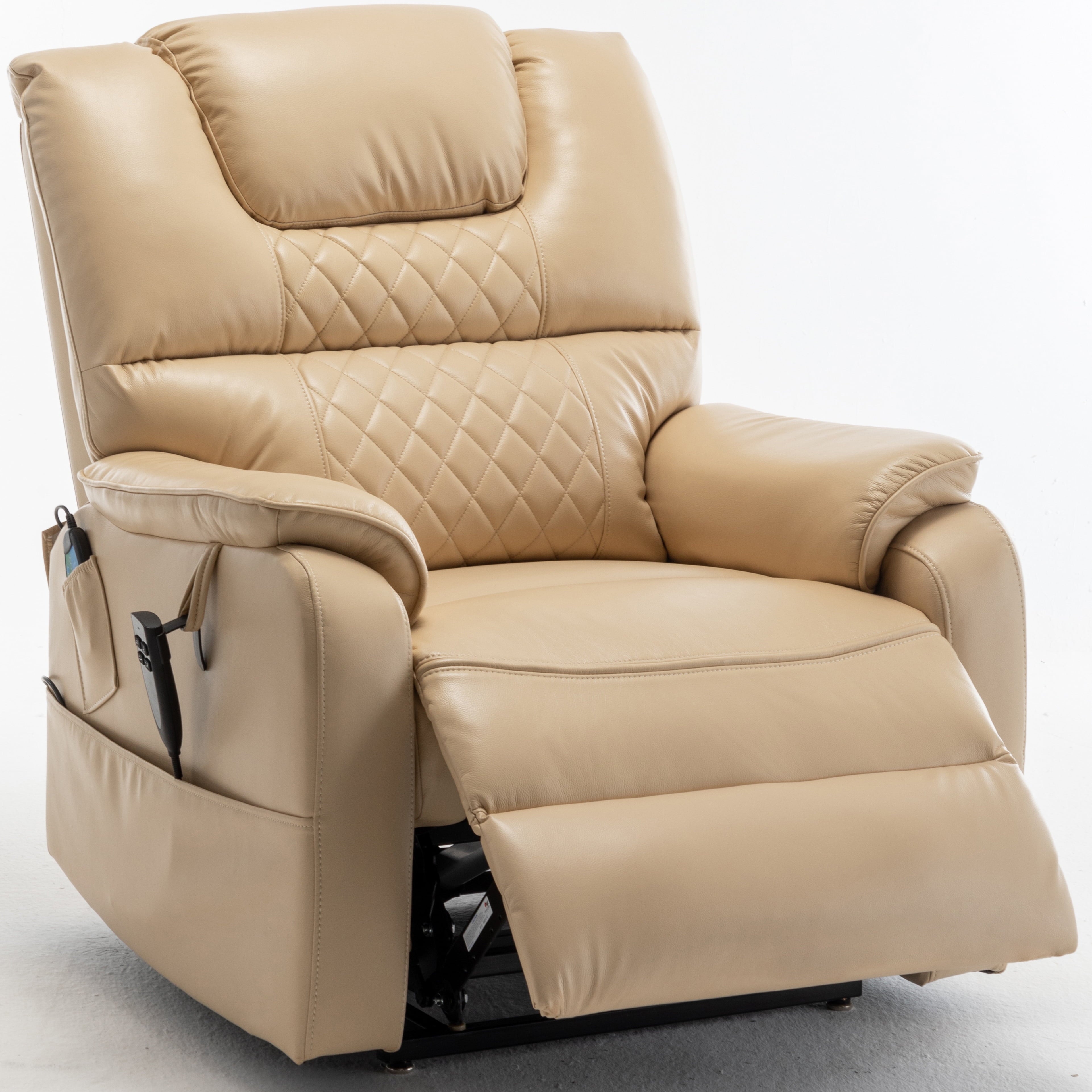 Oversized Power Lift Recliner Chair for Elderly, Large Lay Flat Dual Motor Single Sofa with Heat and Massage, PU Leather Recliner Chair for Living Room, 400LBS Weight Capacity, Beige Yellow