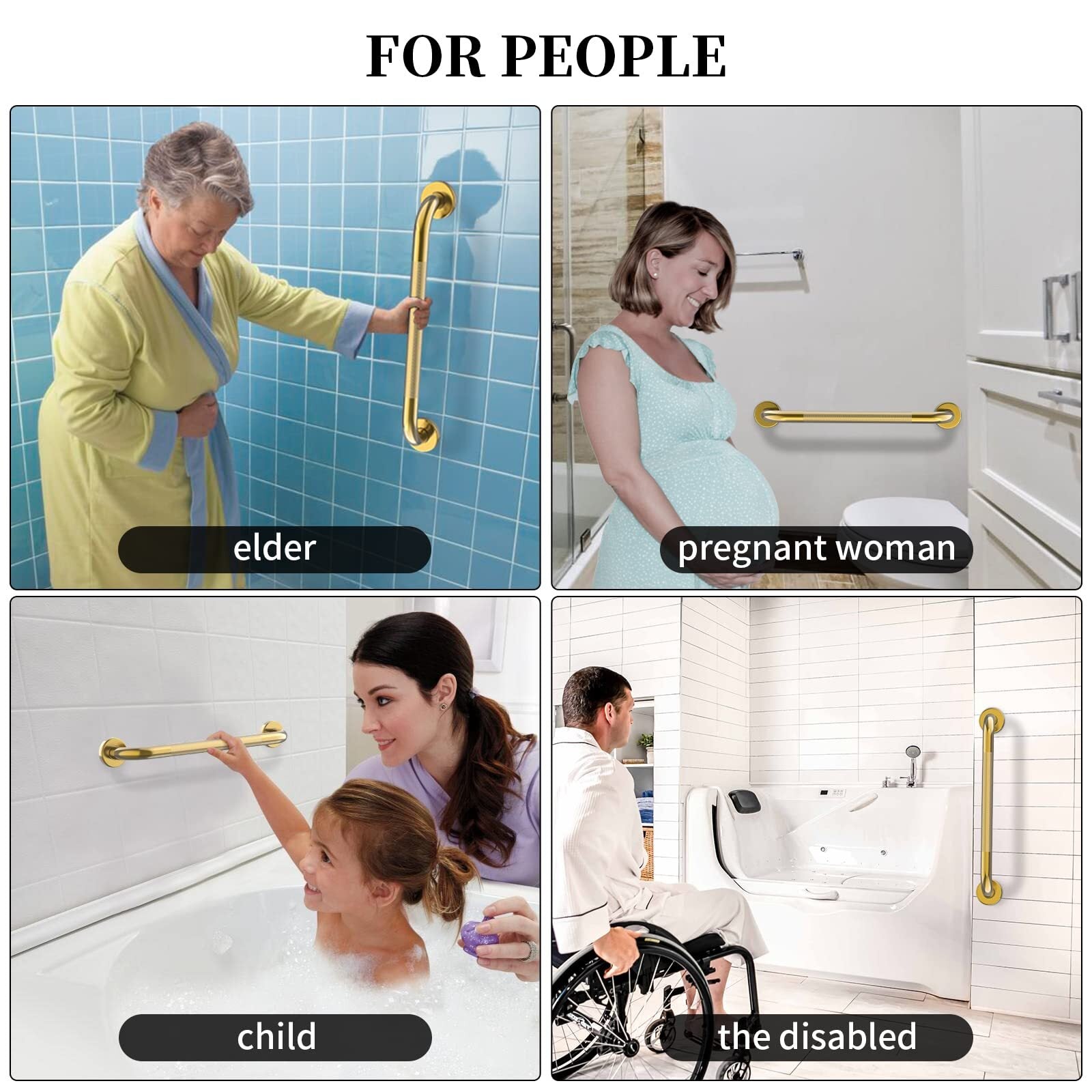 Gold Shower Grab Bar 24 Inch, Stainless Steel Anti-Slip Bathroom Grab Bar W/K...