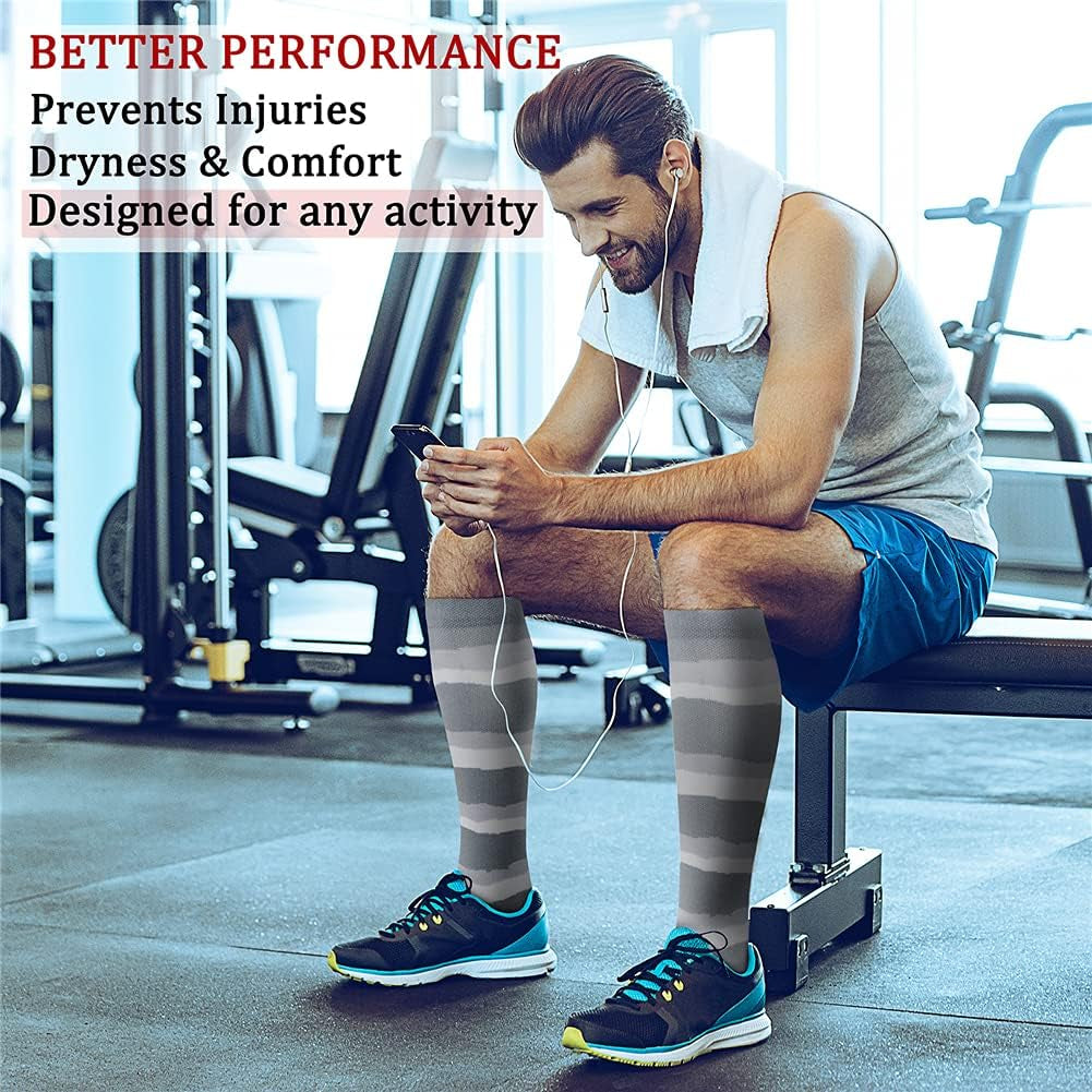 6 Pairs-Compression Socks for Women & Men Circulation Best Support for Nurses, Running, Athletic,Flight Travel