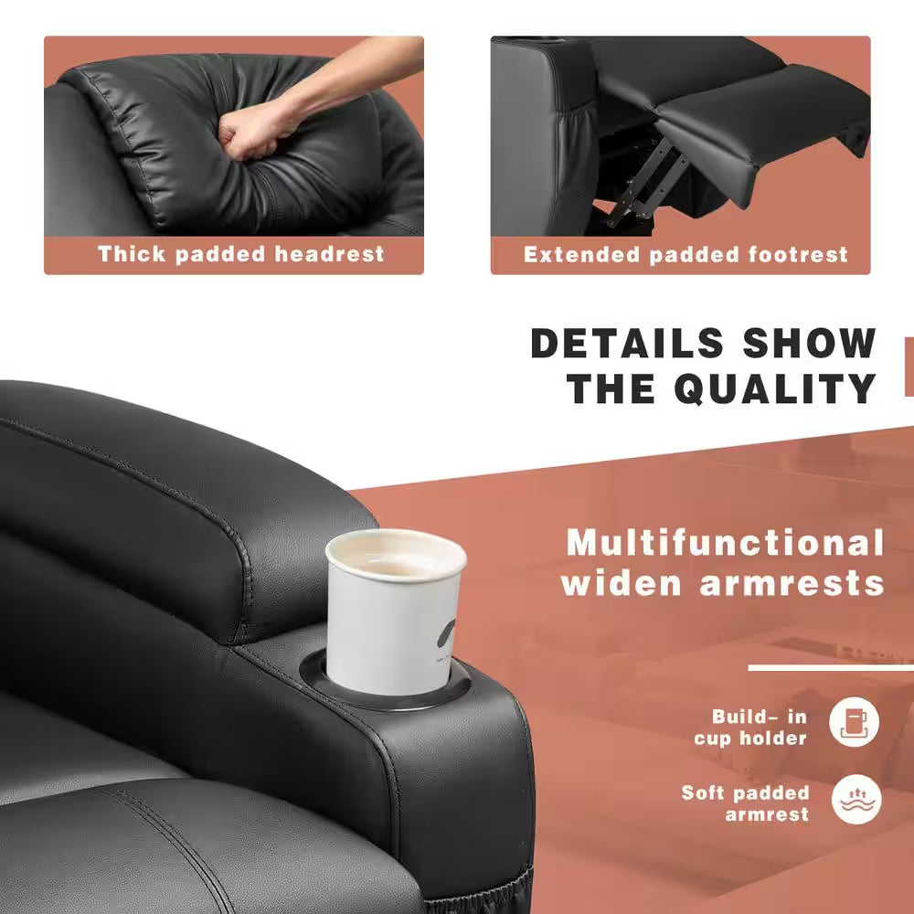Black Leather Standard (No Motion) Recliner with Power Lift