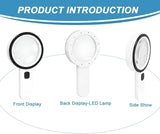 Magnifying Glass with 12 LED Lights, 30X Double Glass Lens Handheld Illuminated