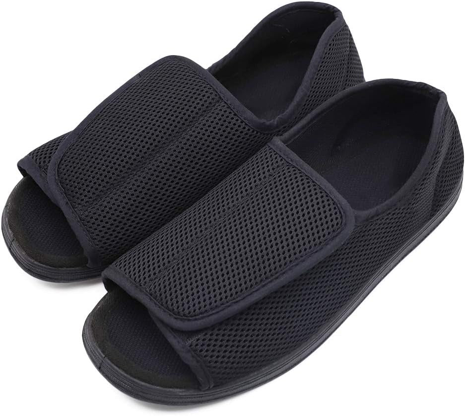 Men'S Open Toe Diabetic Recovery Slippers, Adjustable Orthopedic Wide Width Walking Shoes for Arthritis Edema Swollen Feet Elderly Men