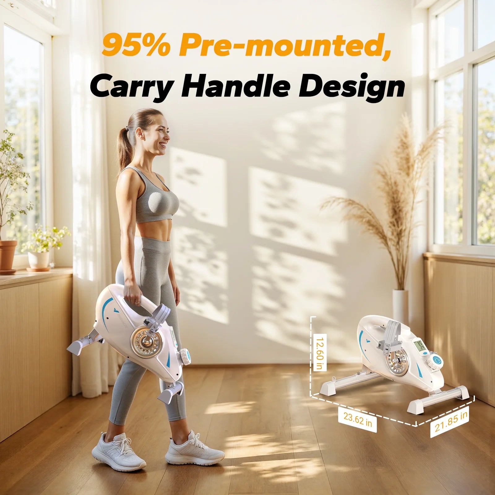 under Desk Bike Pedal Exerciser Indoor Silent Elliptical Machine for Legs and Arms Mini Foot Pedal Exercise Bike with Free App,Non-Slip Mat,2 Resistance Bands