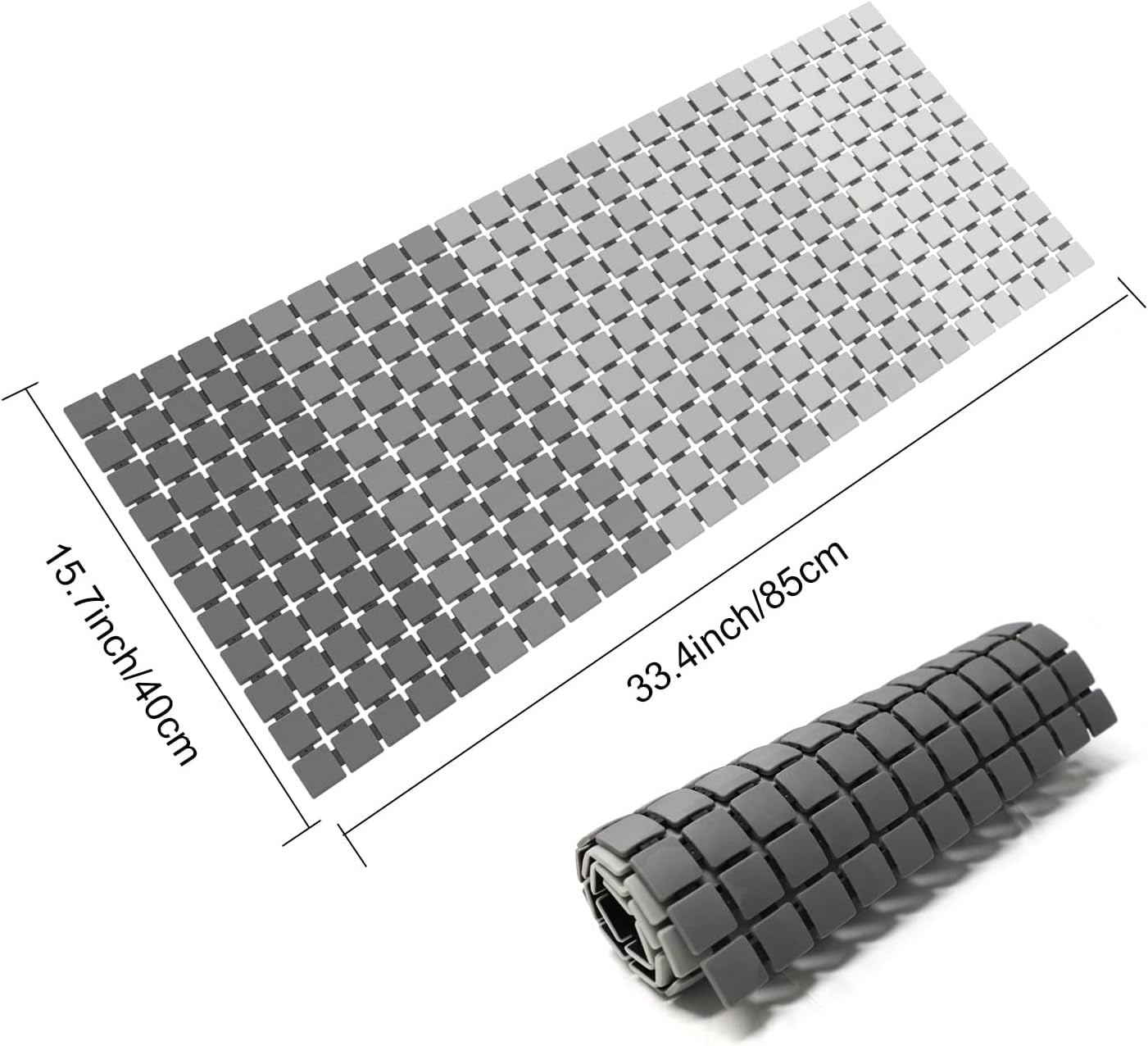 Shower Mat Non Slip Bathtub Mats Bath Mat for Shower Tub with Suction Cups and Drain Holes, Anti-Slip Washable Bathroom Floor Shower Stall Mats, 33.4 X 15.7 Inch (Gradient Grey)