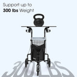 3-Wheel Rolling Walker for Seniors Foldable Rollator Walker with Basket & Tray, 300Lbs Weight Capacity, Height Adjustable, Black
