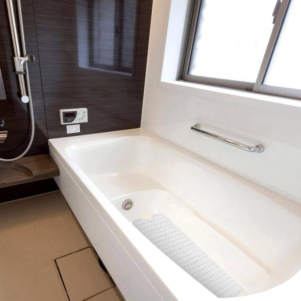 39.4 In. X 15.8 In. Non-Slip Shower Mat in Transparent White Bpa-Free Massage Anti-Bacterial with Suction Cups Washable