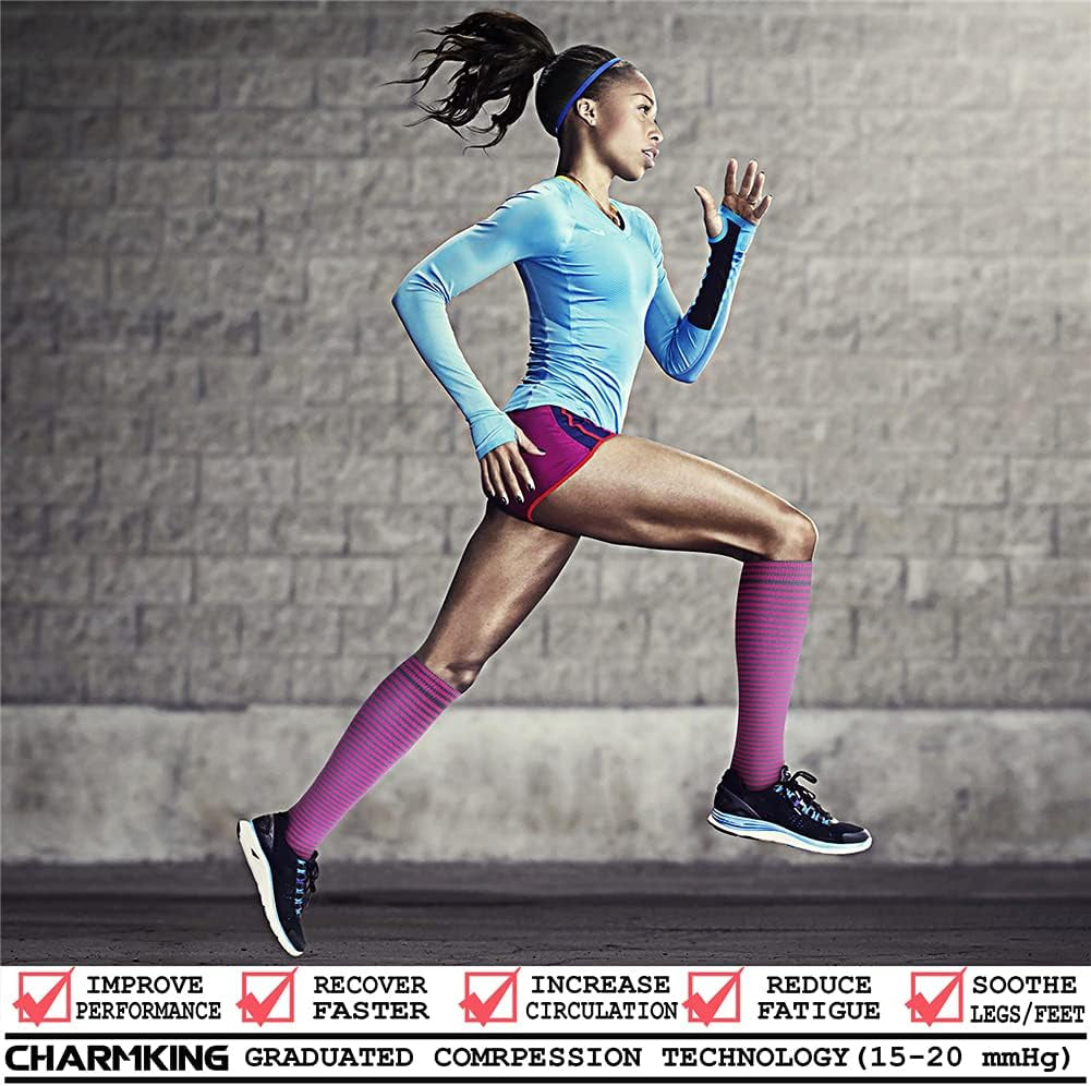 6 Pairs-Compression Socks for Women & Men Circulation Best Support for Nurses, Running, Athletic,Flight Travel