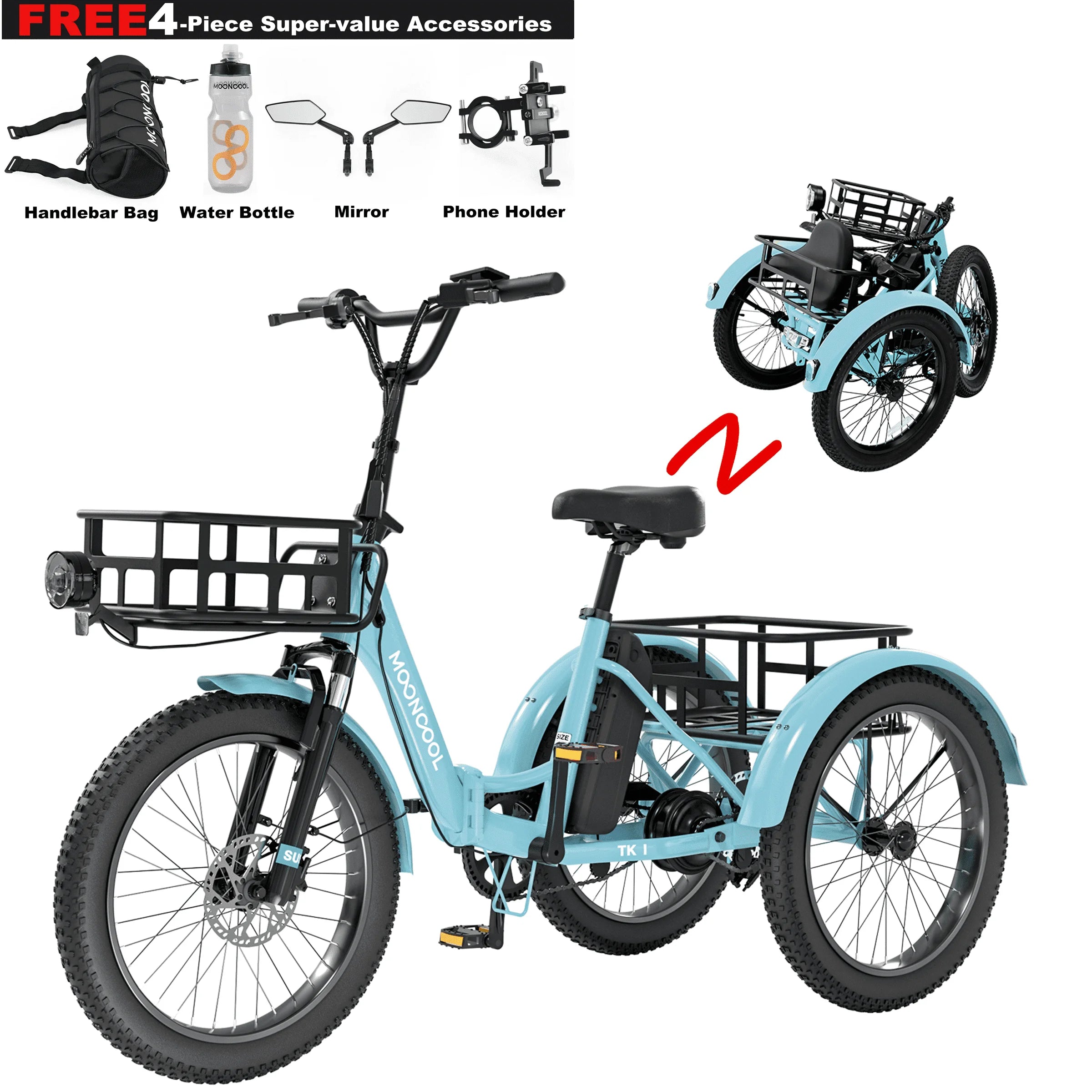 ABORON 3.0 Fat Tire Electric Trike for Senior Foldable E-Bike, 500W Motorized Tricycle Adult 20" Folding 3 Wheel Electric Commute Bike Trike W/48V Battery and Storage Baskets, UL2849