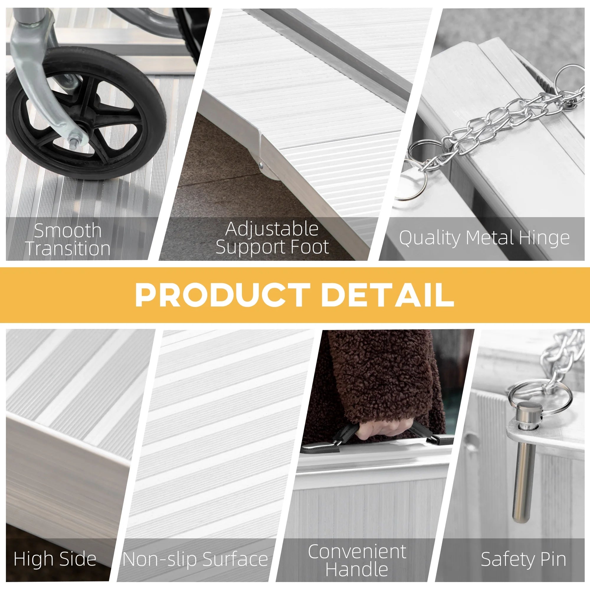Portable Textured Aluminum Folding Wheelchair Threshold Ramp