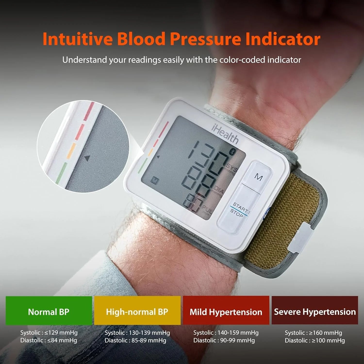 Push Wrist Blood Pressure Monitor, Digital Bluetooth Blood Pressure Machine with Large Display and Portable Carrying Case for at Home and Travel Use