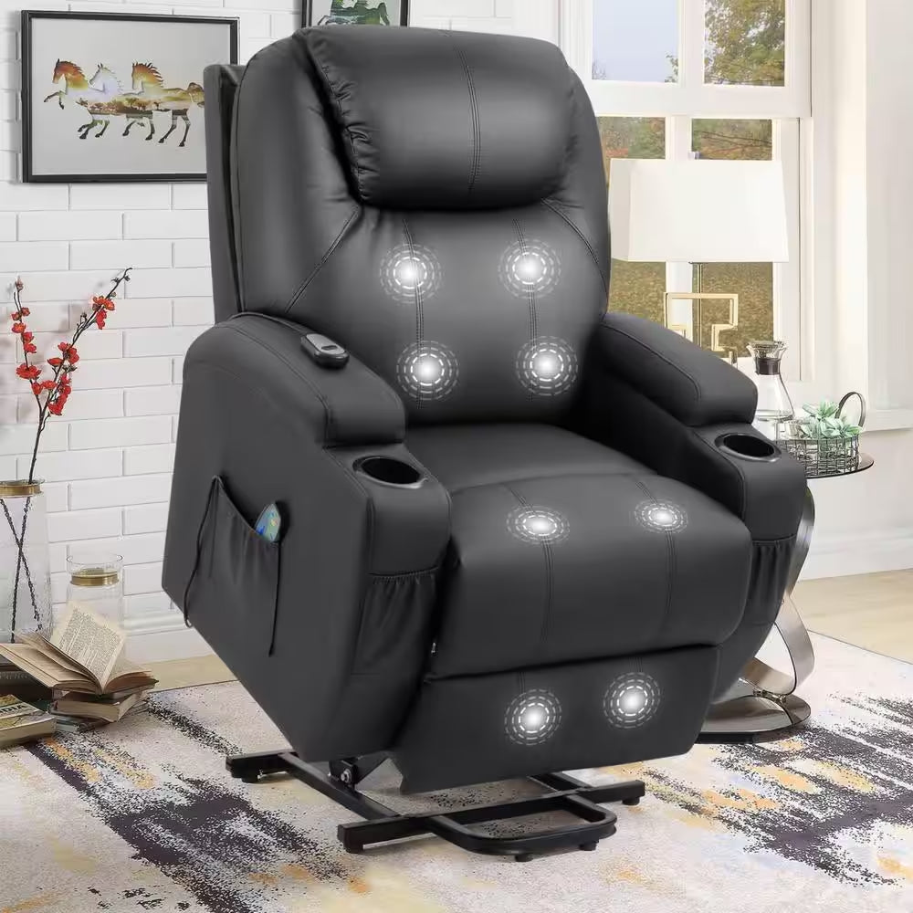 Black Leather Standard (No Motion) Recliner with Power Lift
