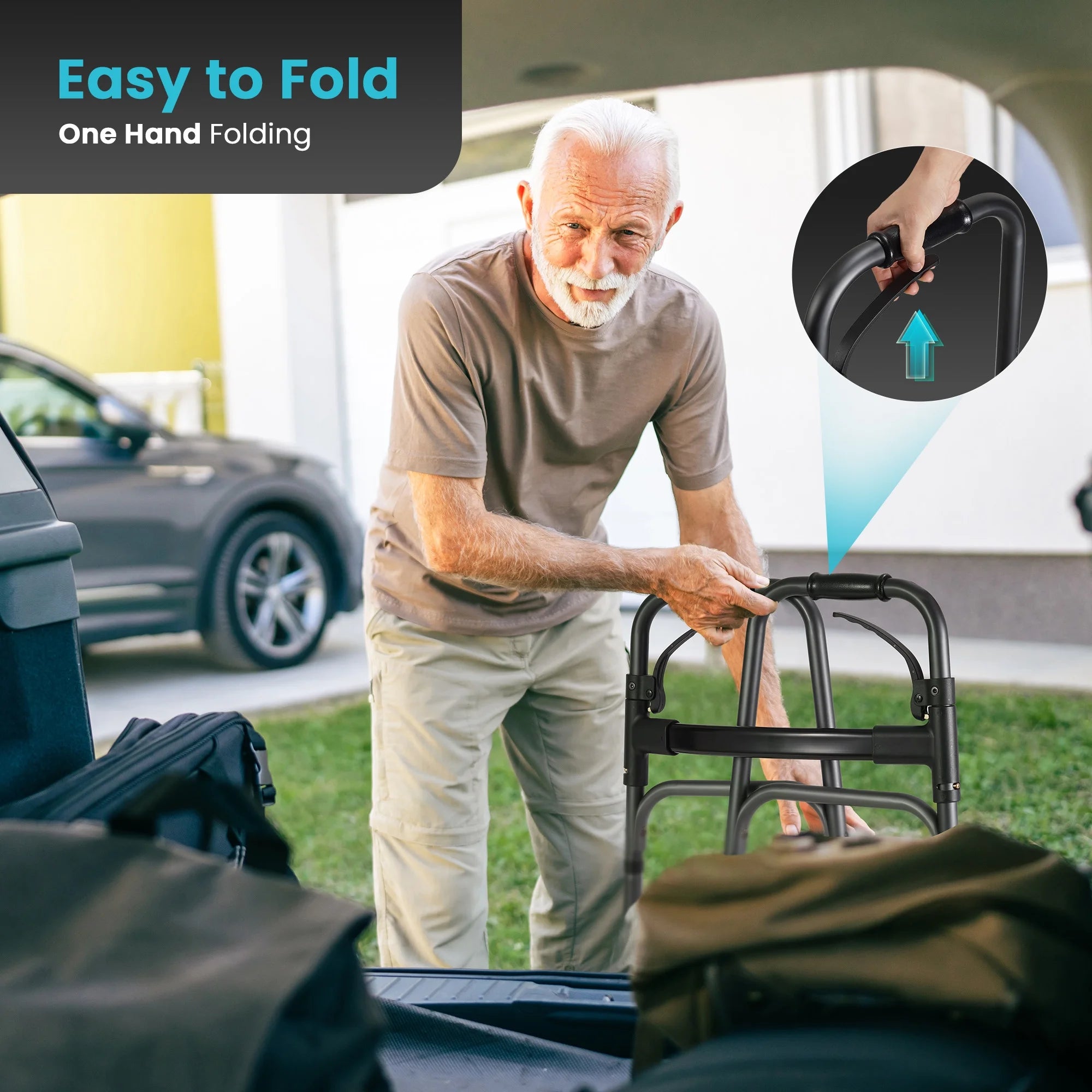 Compact Folding Walker for Seniors & Adults, Deluxe Lightweight Mobility Aids Walker with 5" Wheels and Trigger Release up to 300 Lbs, Aluminium