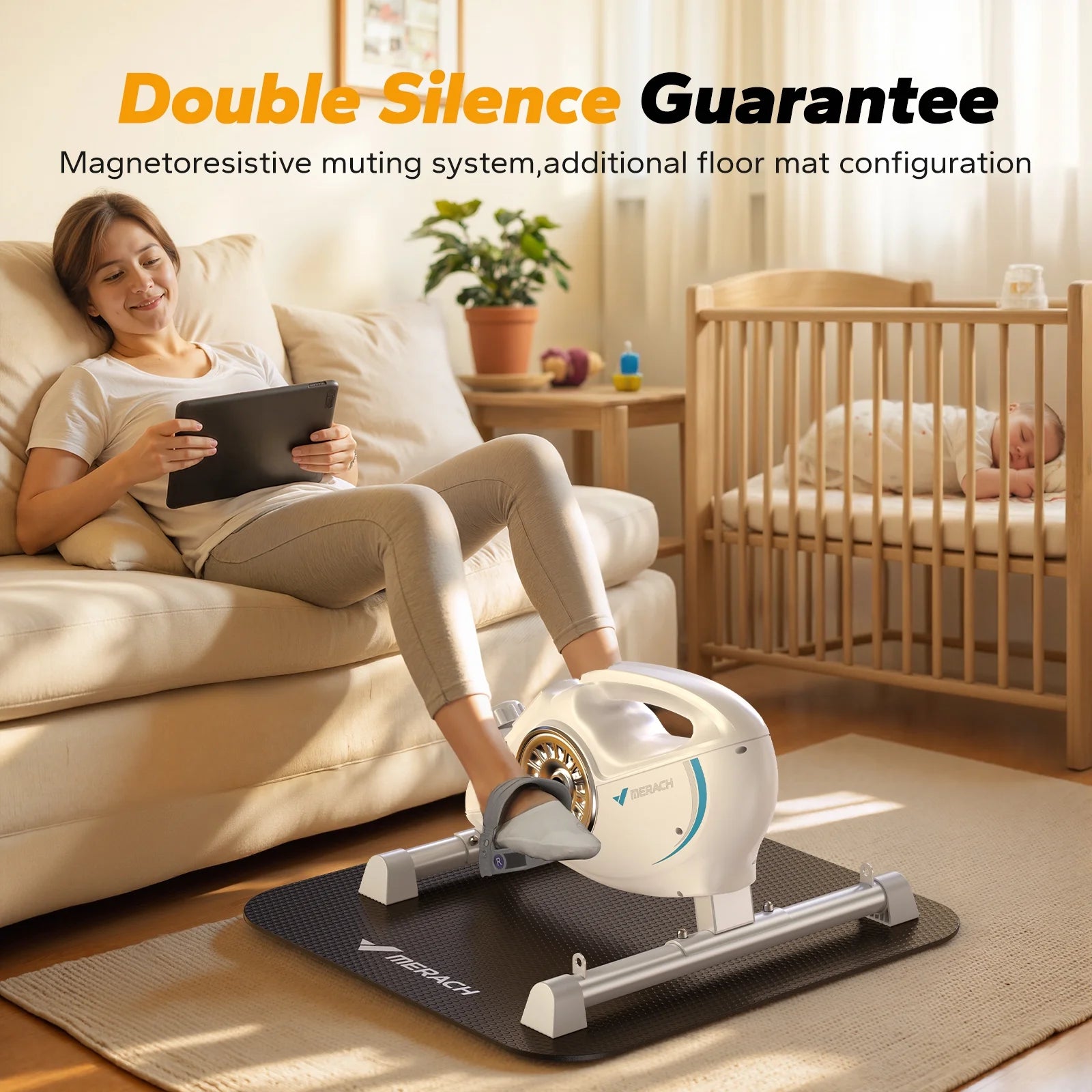 under Desk Bike Pedal Exerciser Indoor Silent Elliptical Machine for Legs and Arms Mini Foot Pedal Exercise Bike with Free App,Non-Slip Mat,2 Resistance Bands