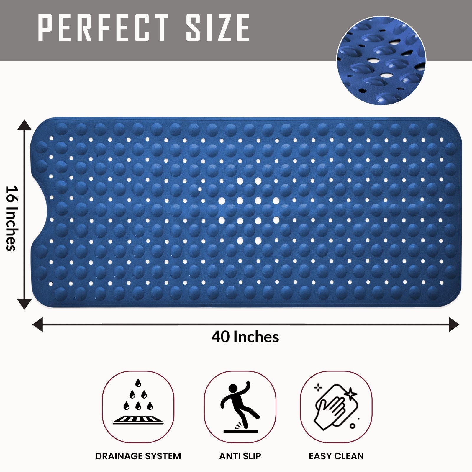 Non-Slip Bath Tub Mat (40 X 16)Inch Extra Long Antibacterial Bathroom Shower Mat