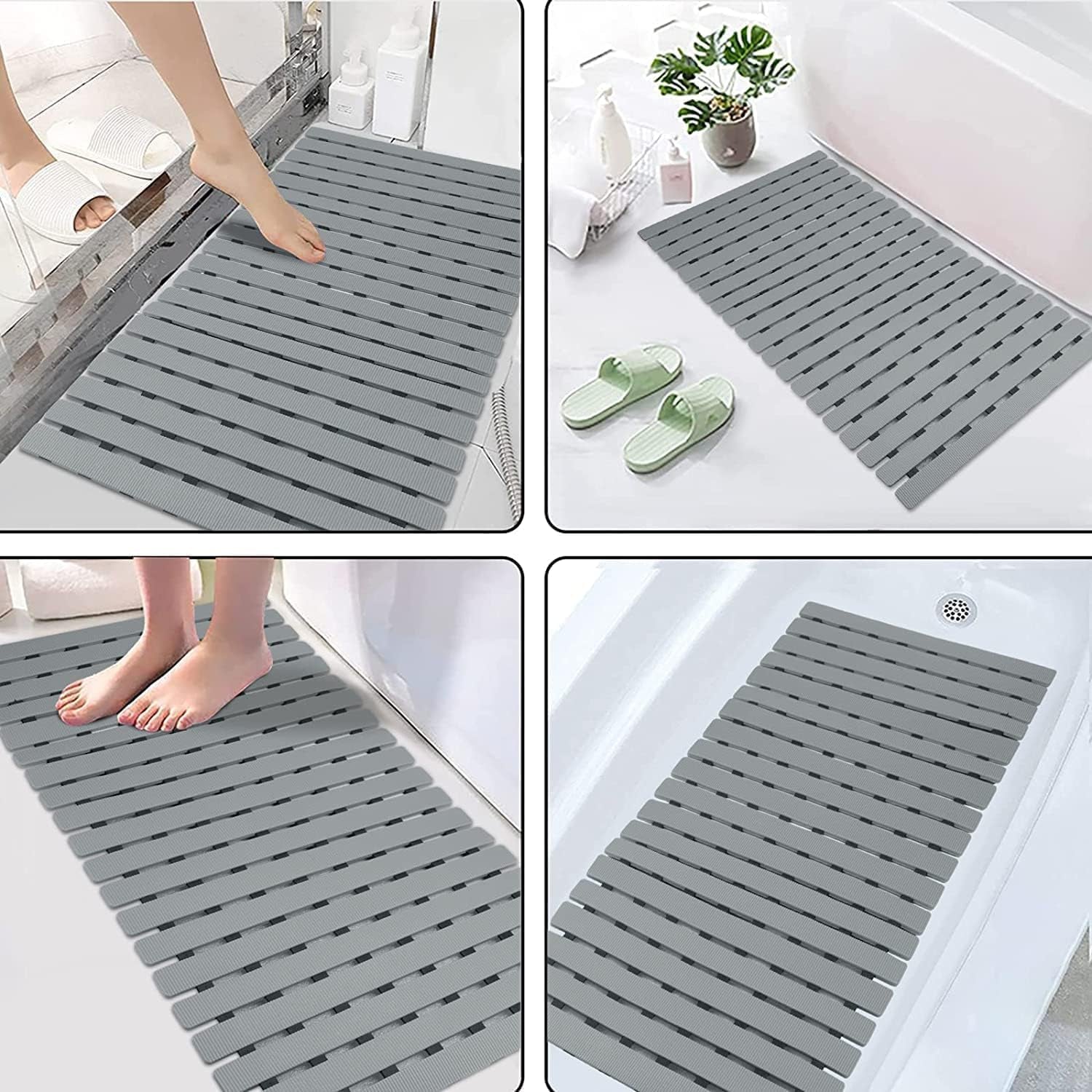 Bathtub Mat Non Slip, Shower Mat for inside Shower, Suction Cups Design and Drain Holes, 27.5 X 15.7 Inch, Bathroom Essentials Safe, Easy to DIY Cut, Soft and Eco-Friendly Materials