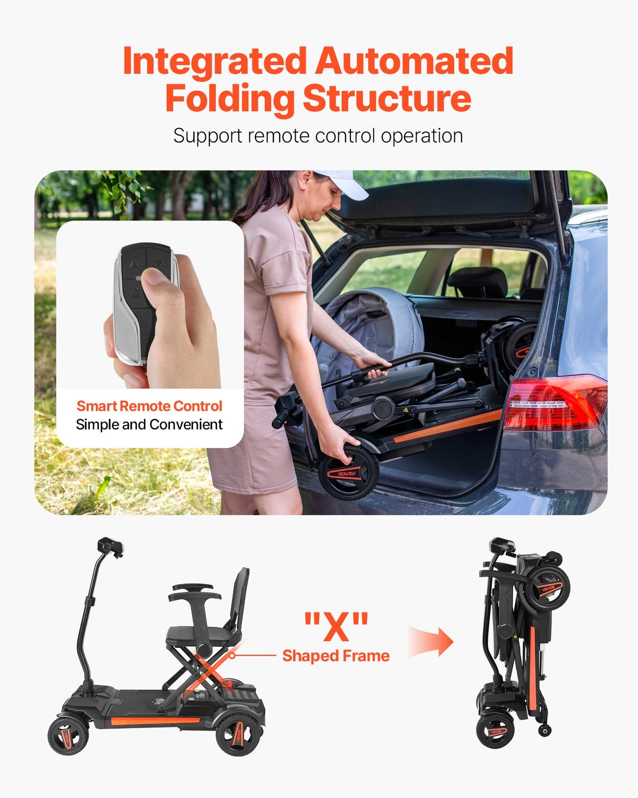 VEVOR 4-Wheel Electric Mobility Scooter Auto Folding Scooter with Remote Control