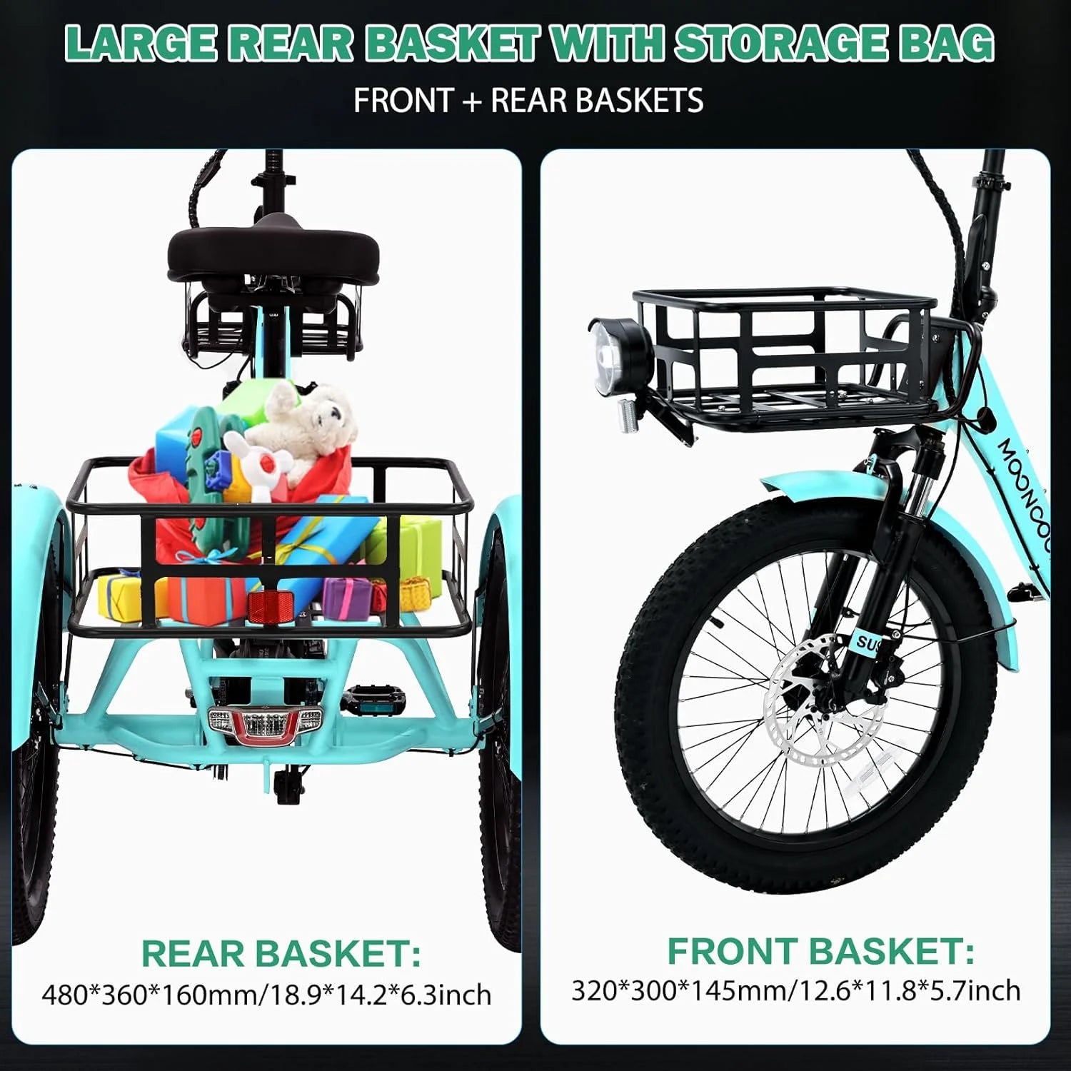 ABORON 3.0 Fat Tire Electric Trike for Senior Foldable E-Bike, 500W Motorized Tricycle Adult 20" Folding 3 Wheel Electric Commute Bike Trike W/48V Battery and Storage Baskets, UL2849