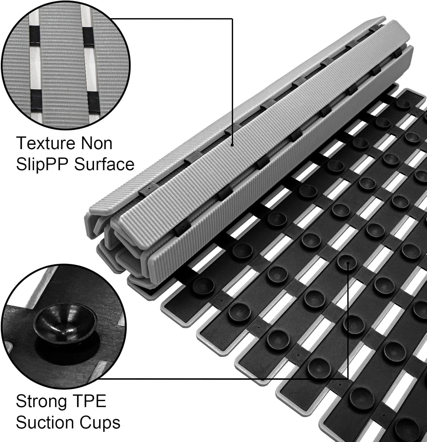 Bathtub Mat Non Slip, Shower Mat for inside Shower, Suction Cups Design and Drain Holes, 27.5 X 15.7 Inch, Bathroom Essentials Safe, Easy to DIY Cut, Soft and Eco-Friendly Materials