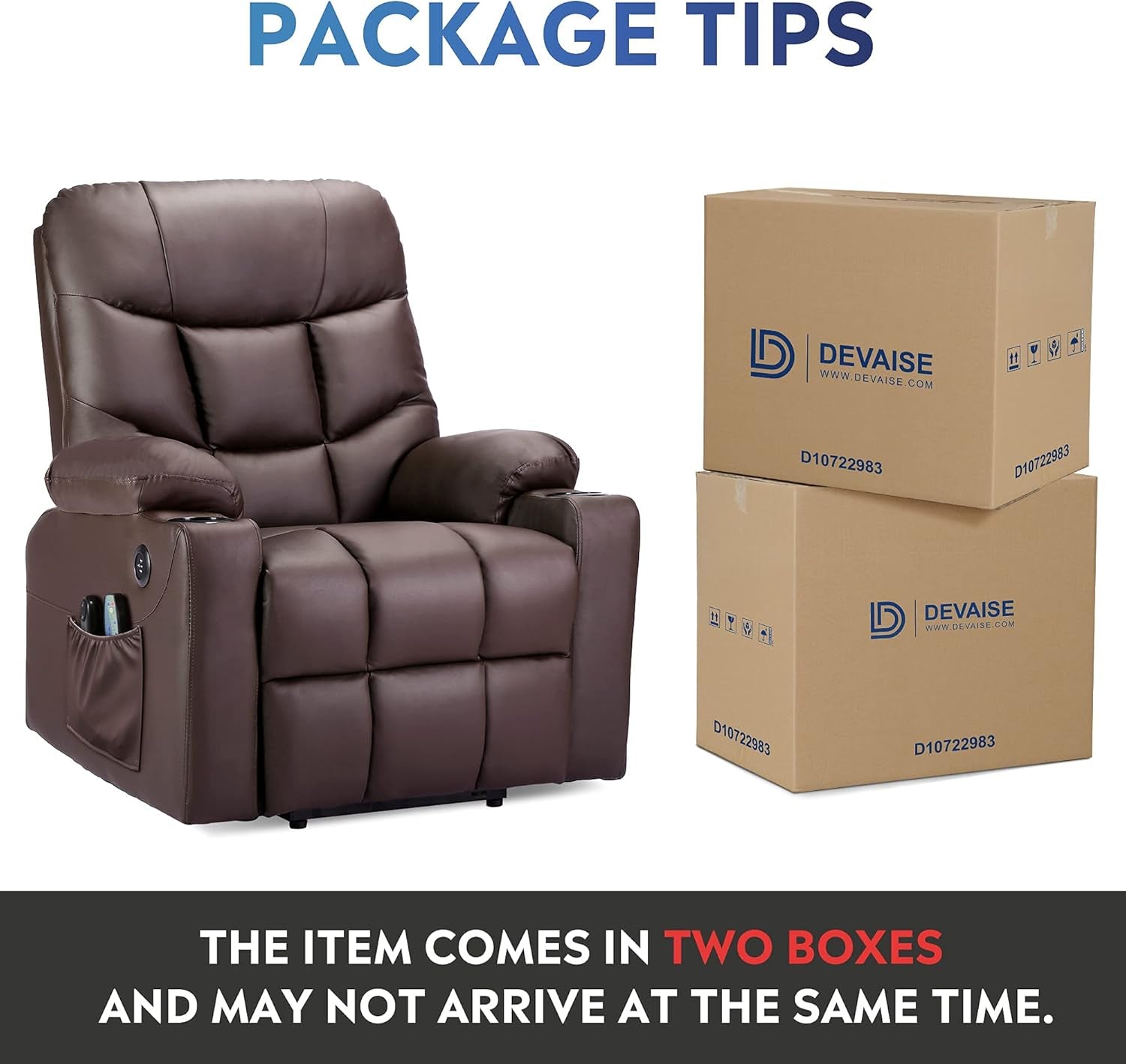 Power Lift Massage Recliner Chair, OKIN Motor Heat and Vibration for Elderly, PU Living Room Sofa Chair with Remote Control, USB Charge Port and Cup Holders