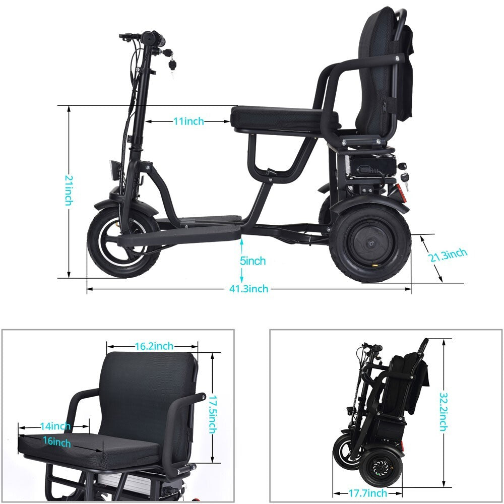 Mototec Folding Mobility Electric Trike 48V 700W Dual Power Motor Lithium Black✅