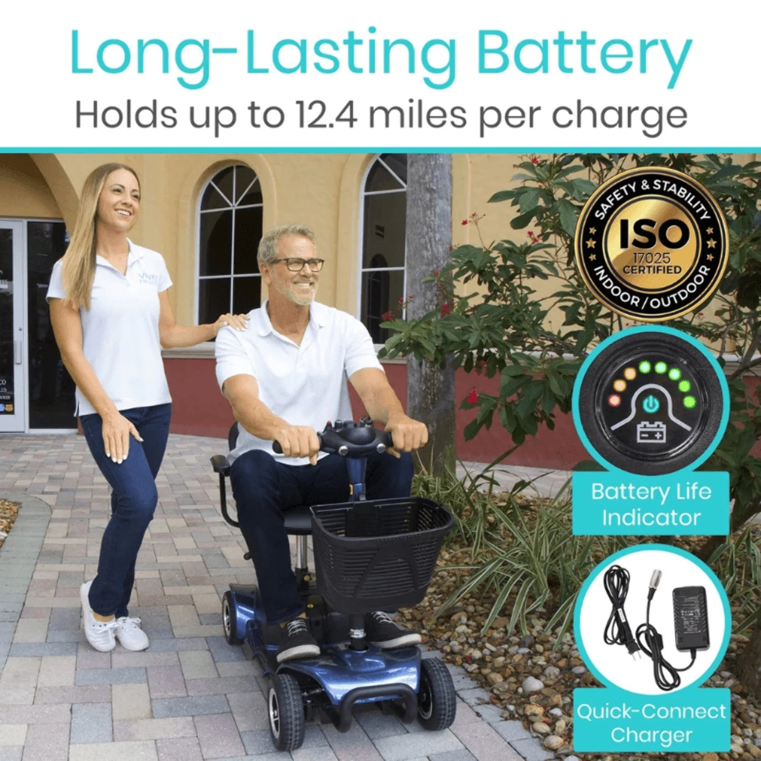 4 Wheel Battery Powered Mobility Scooter - Electric Transport Chair- Compact Heavy Duty Mobile for Travel, Adults, Elderly with Basket and Charger Included, Red