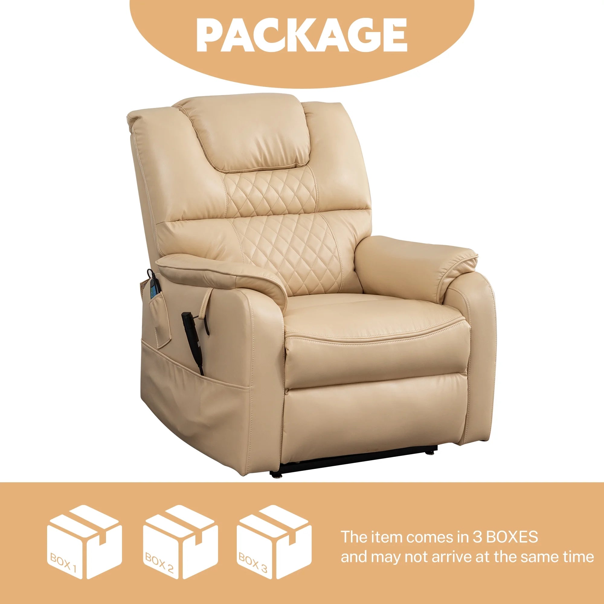 Oversized Power Lift Recliner Chair for Elderly, Large Lay Flat Dual Motor Single Sofa with Heat and Massage, PU Leather Recliner Chair for Living Room, 400LBS Weight Capacity, Beige Yellow