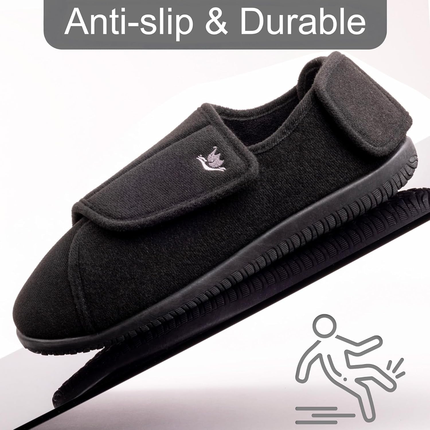 Men'S Memory Foam Diabetic Slippers with Adjustable Closure, Extra Wide Comfy Warm Plush Fleece Arthritis Edema Swollen Diabetic House Shoes Machine Washable with anti Slip Sole