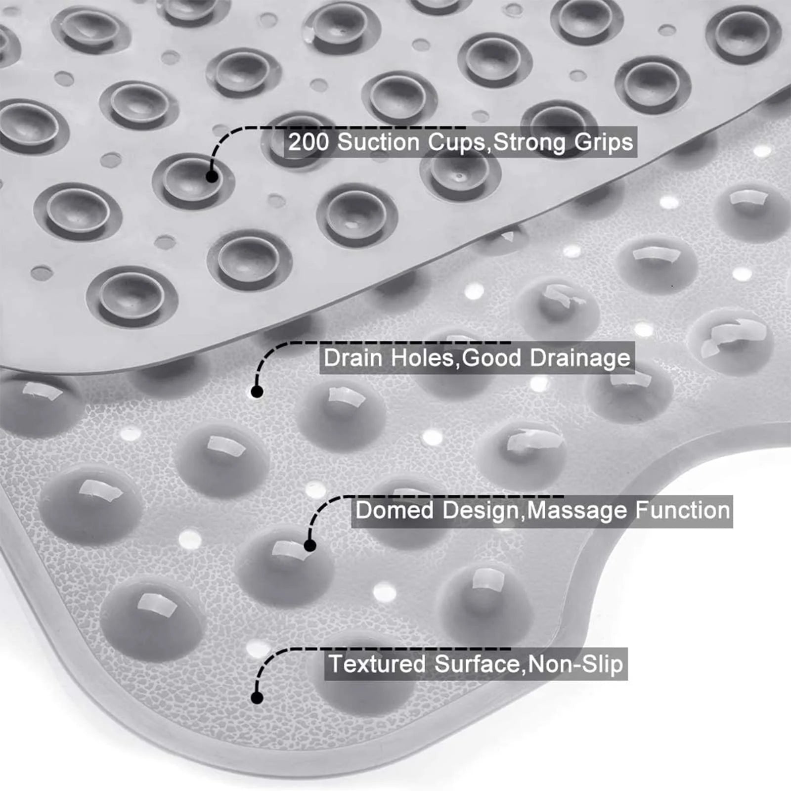 Non Slip Shower Mat for Bathtub with Drain Hole Bathroom Tub Mats Suction Cup 100X40Cm, Gray