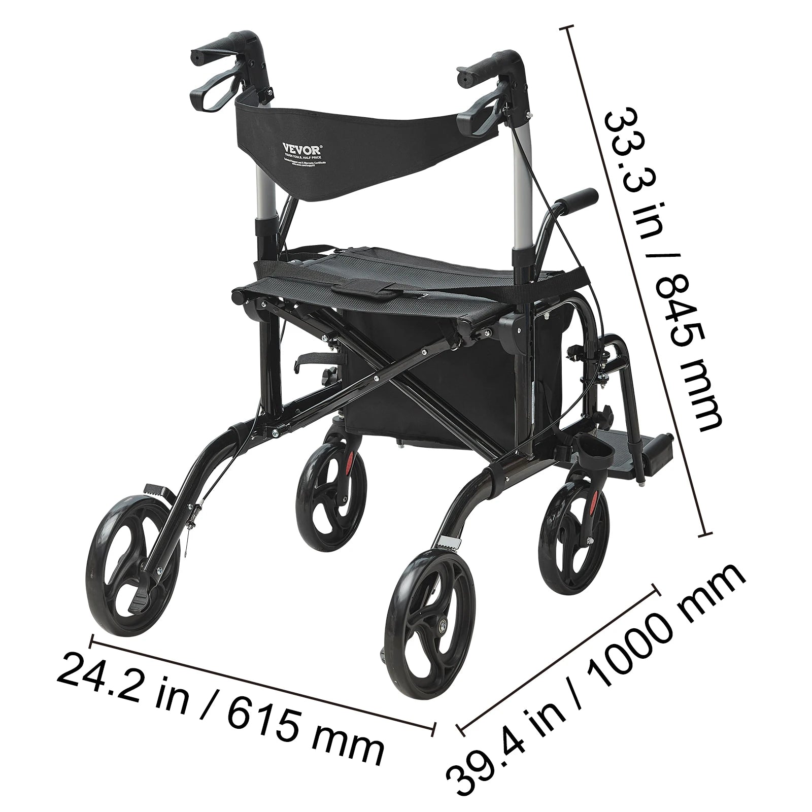 Succebuy 2 in 1 Rollator Walker & Transport Chair for Seniors Folding Rolling Walker Wheelchair Combo & Aluminum Mobility Walker