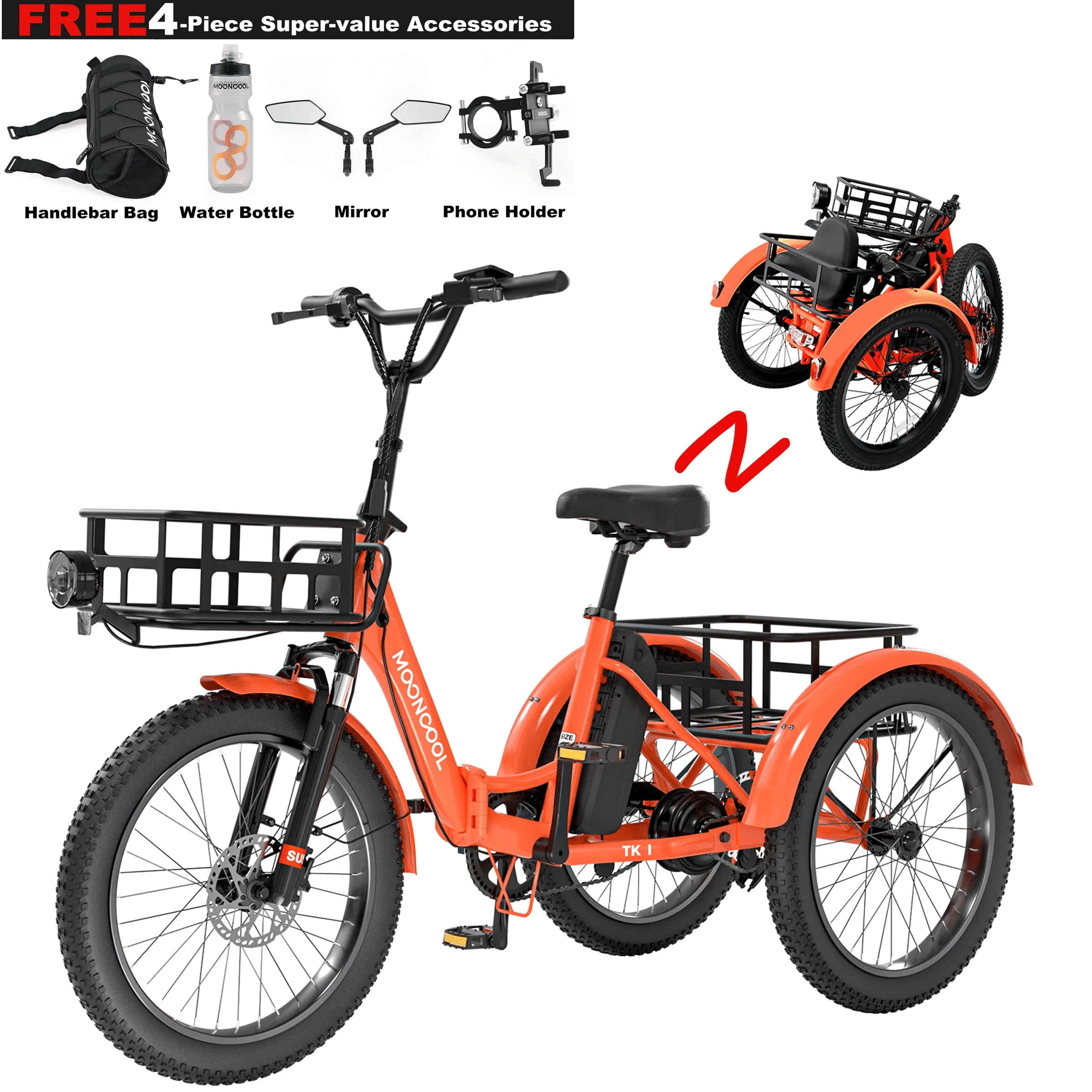 ABORON 3.0 Fat Tire Electric Trike for Senior Foldable E-Bike, 500W Motorized Tricycle Adult 20" Folding 3 Wheel Electric Commute Bike Trike W/48V Battery and Storage Baskets, UL2849