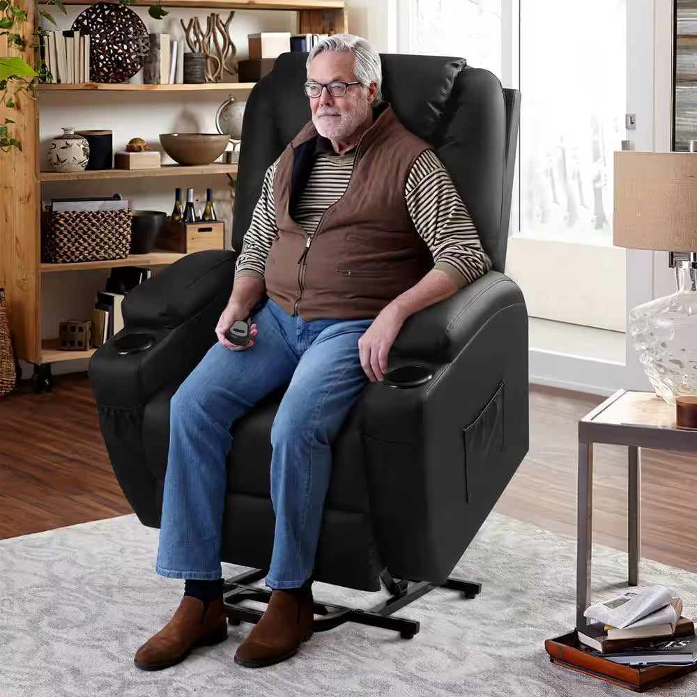 Black Leather Standard (No Motion) Recliner with Power Lift