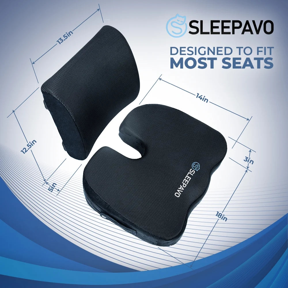 Memory Foam Seat Cushion for Office Chair-Orthopedic Back and Butt Pillow for Sciatica Tailbone Coccyx Hip Pain Relief for Sitting, Gaming, Desk, Car, Airplane-Padded Lumbar Support Pillow