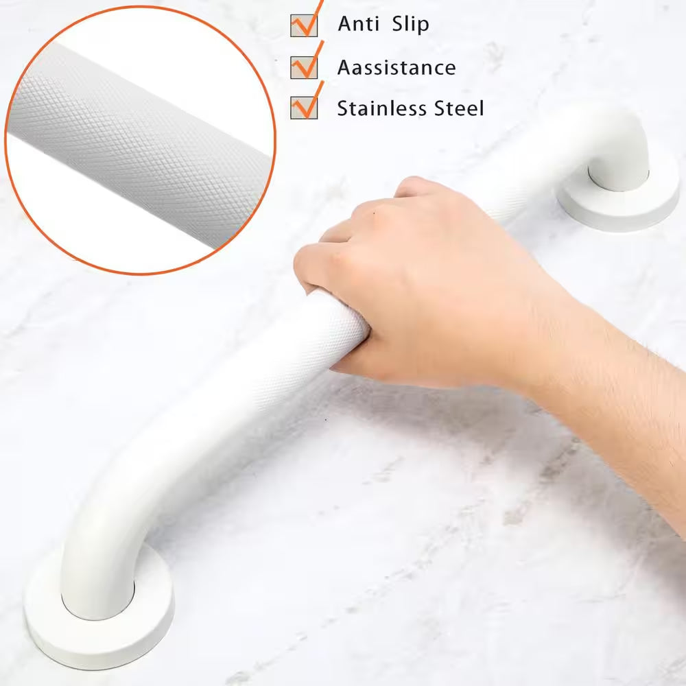 12 In. Shower Grab Bar in White, 304 Stainless Steel Anti-Slip Bathroom Grab Bar, Handicap Shower Grab Bar (2-Pack)