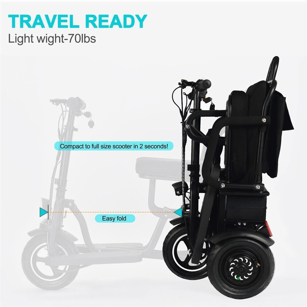 Mototec Folding Mobility Electric Trike 48V 700W Dual Power Motor Lithium Black✅