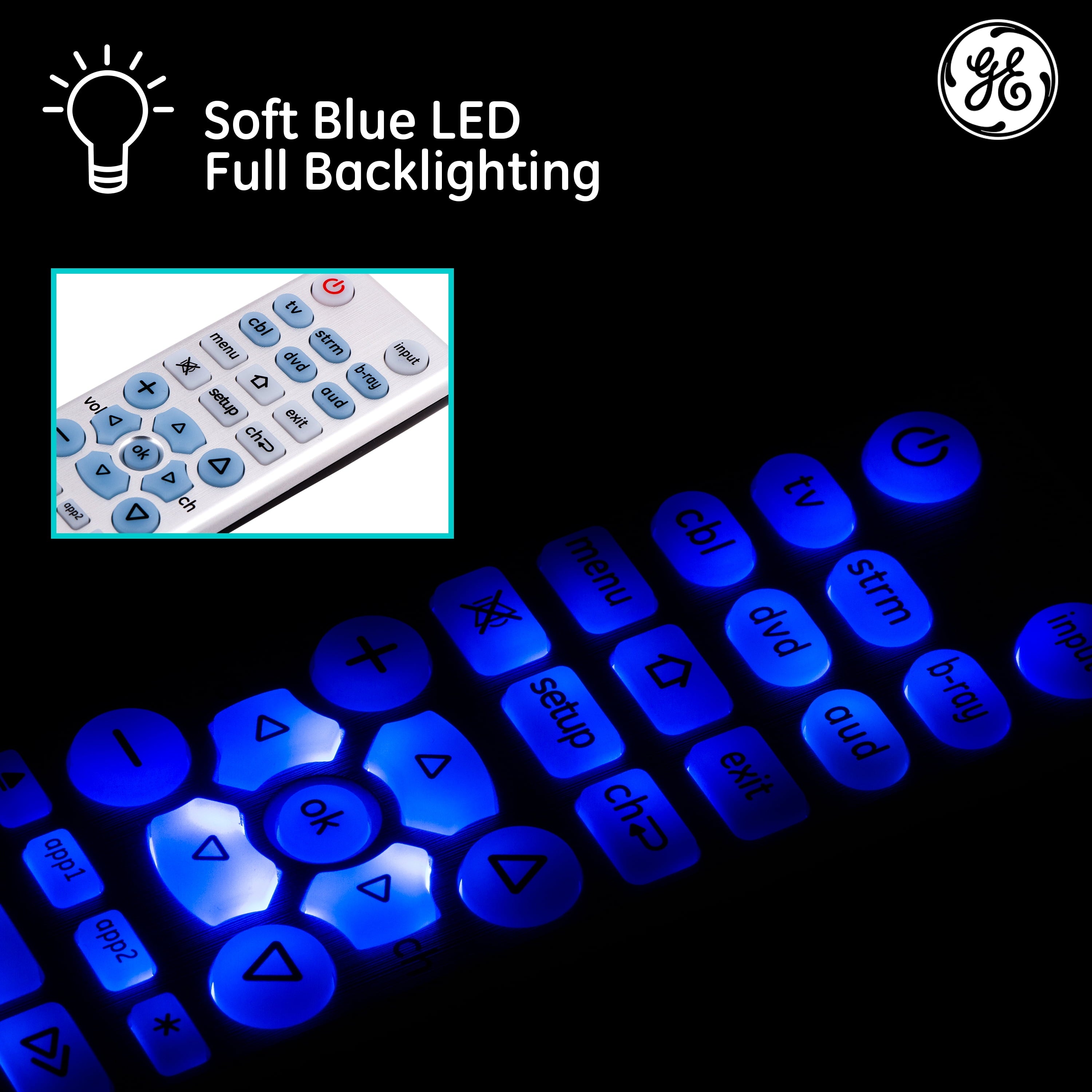 6-Device Backlit Big Button Universal TV Remote Control in Silver, 33712