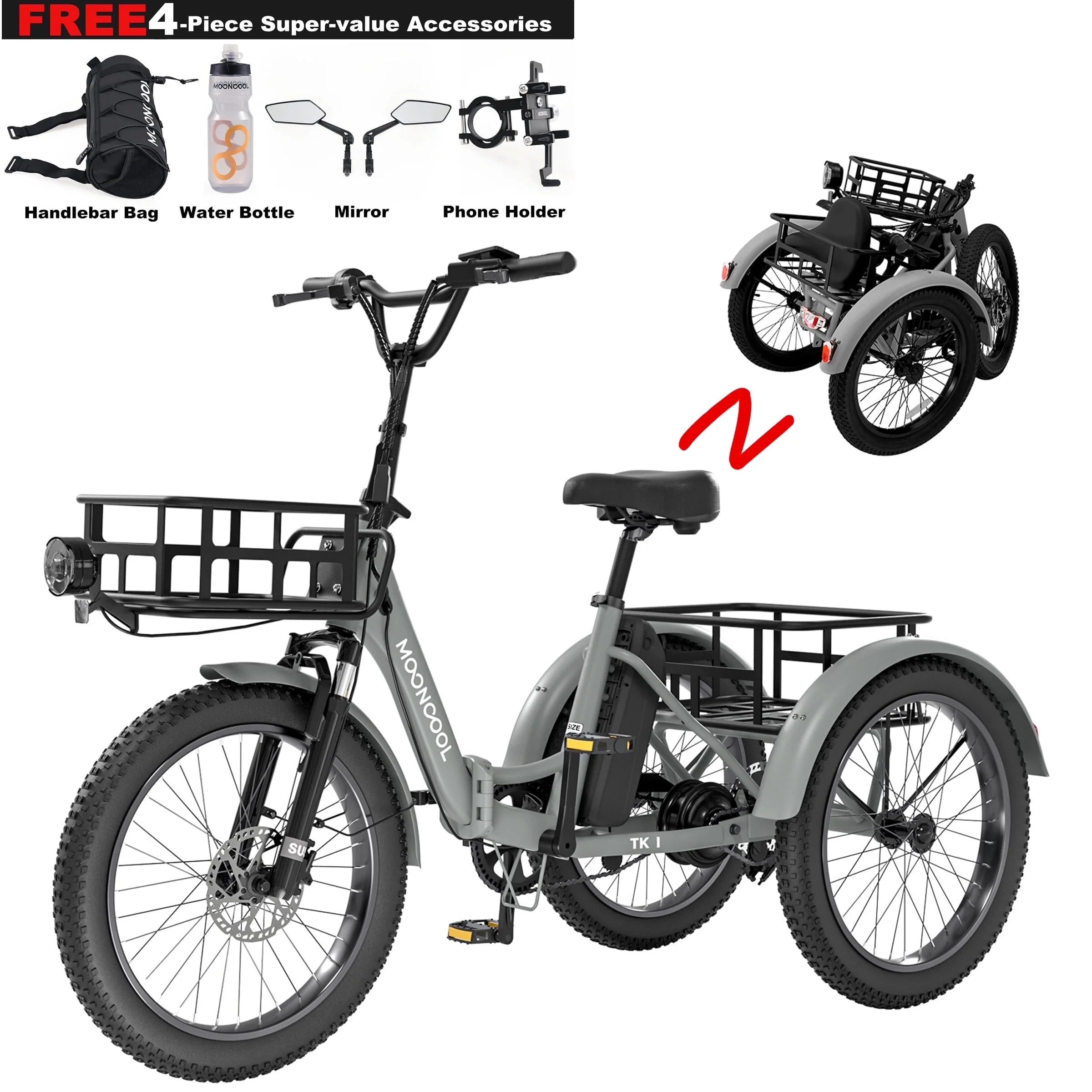 ABORON 3.0 Fat Tire Electric Trike for Senior Foldable E-Bike, 500W Motorized Tricycle Adult 20" Folding 3 Wheel Electric Commute Bike Trike W/48V Battery and Storage Baskets, UL2849