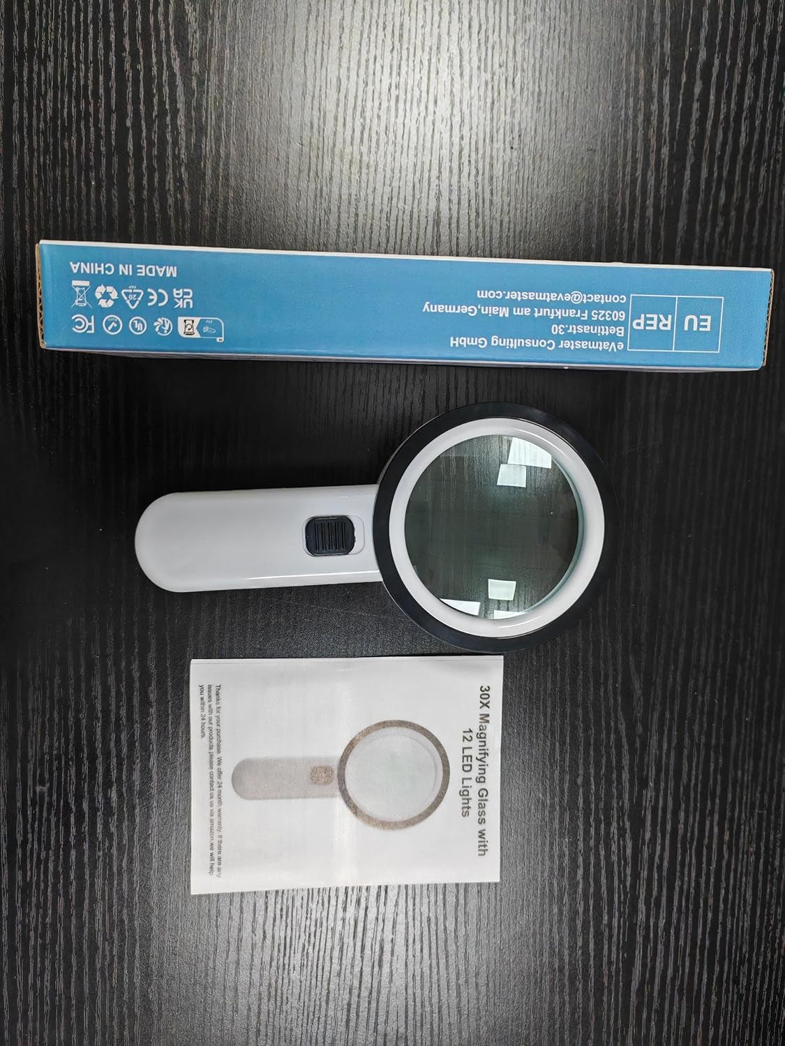 Magnifying Glass with 12 LED Lights, 30X Double Glass Lens Handheld Illuminated