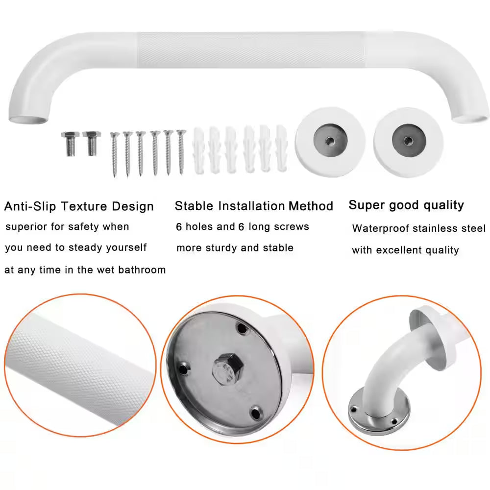 12 In. Shower Grab Bar in White, 304 Stainless Steel Anti-Slip Bathroom Grab Bar, Handicap Shower Grab Bar (2-Pack)