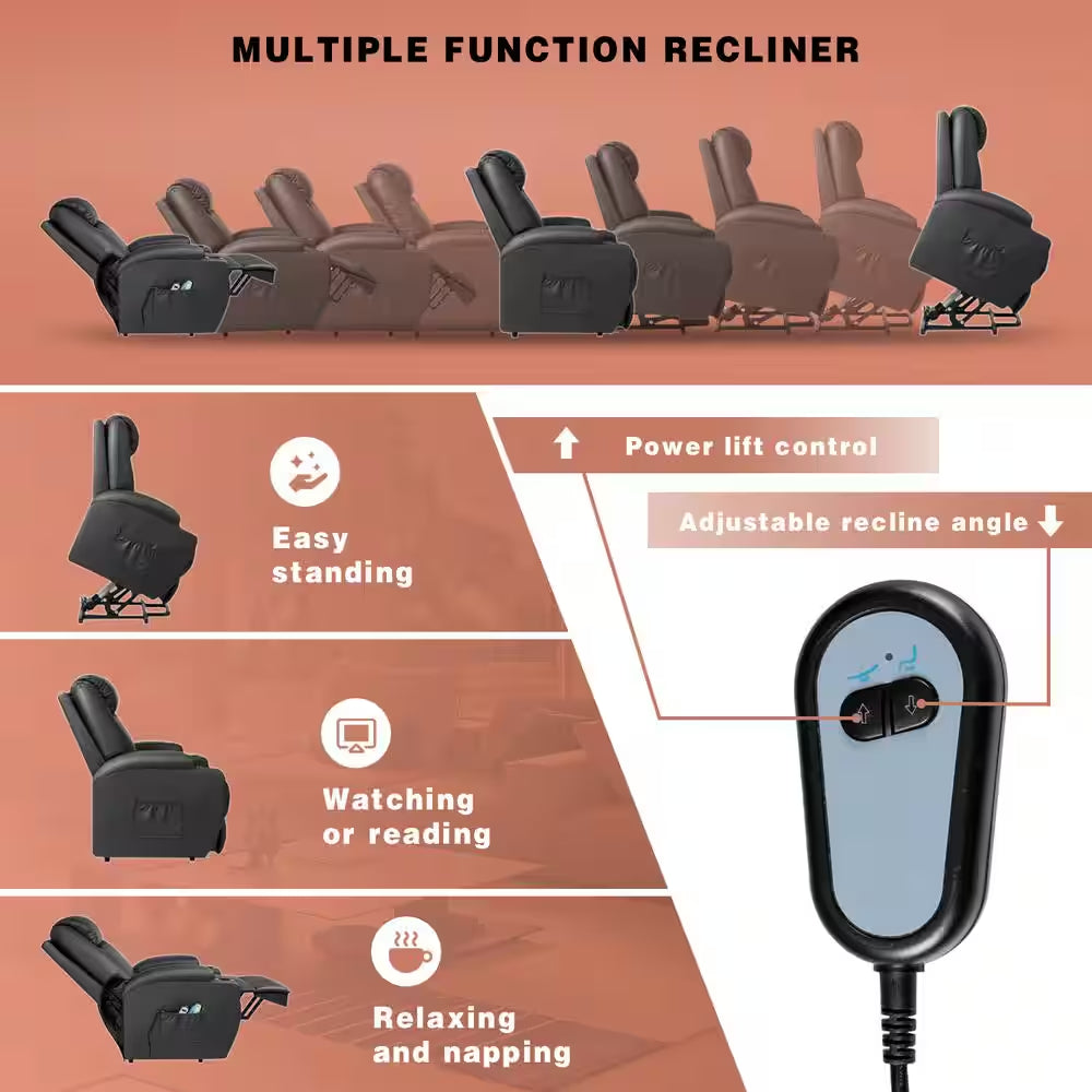 Black Leather Standard (No Motion) Recliner with Power Lift