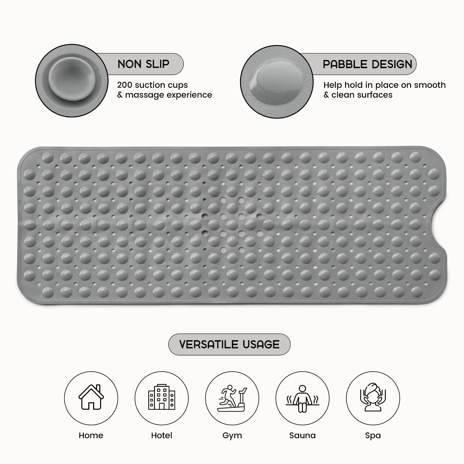 Non-Slip Bath Tub Mat (40 X 16)Inch Extra Long Antibacterial Bathroom Shower Mat