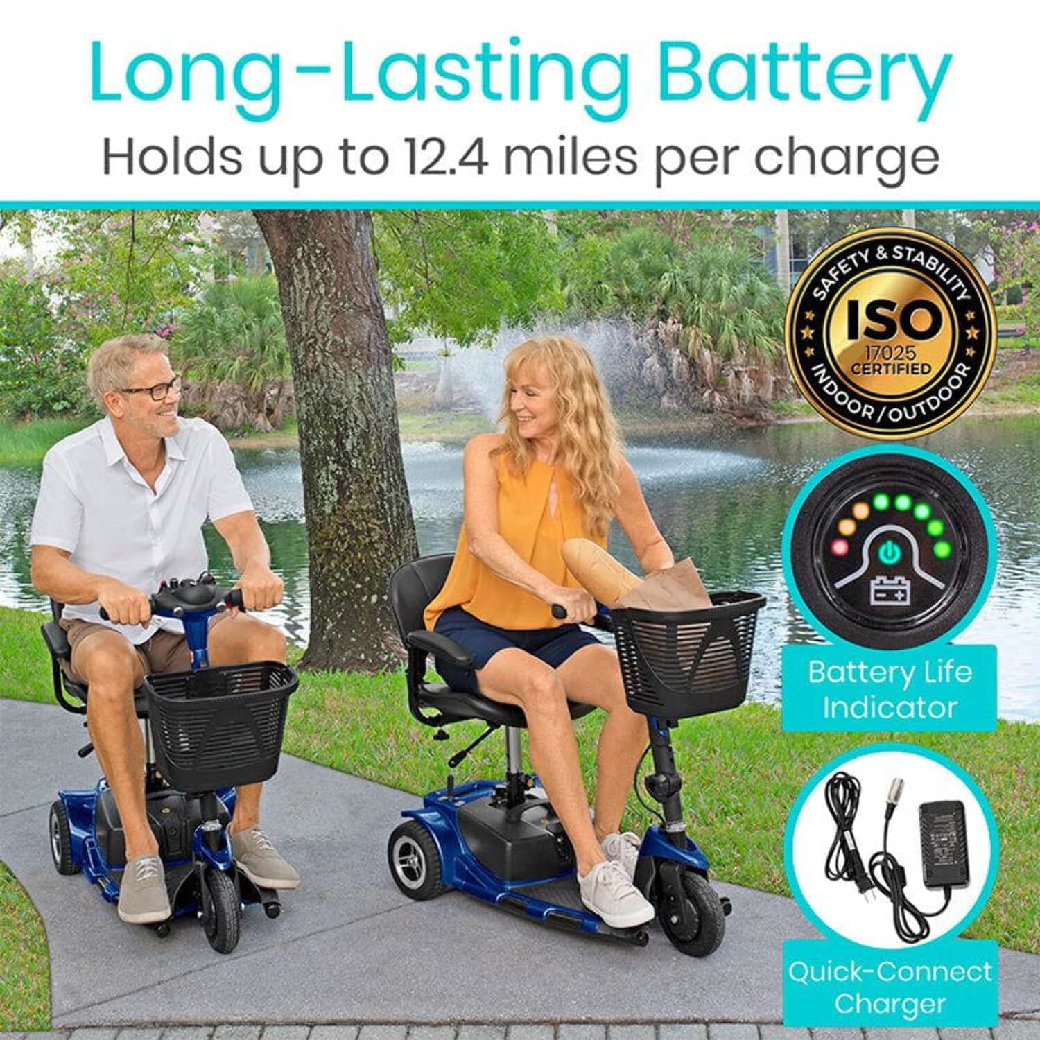 Vive 3-Wheel Mobility Scooter, Electric Powered Wheelchair for Travel - Electrical Medical Cart, Red