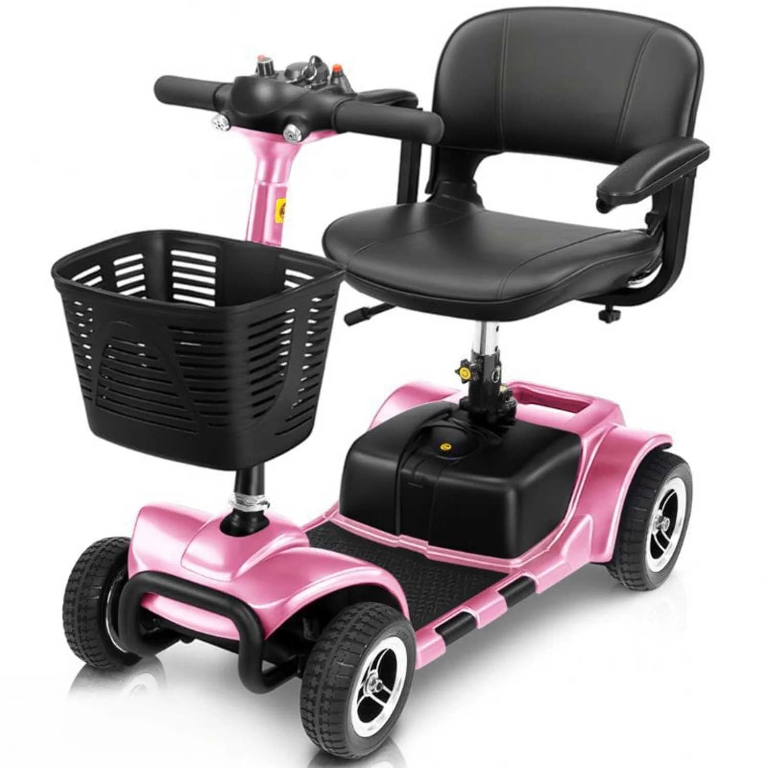 4 Wheel Battery Powered Mobility Scooter - Electric Transport Chair- Compact Heavy Duty Mobile for Travel, Adults, Elderly with Basket and Charger Included, Red