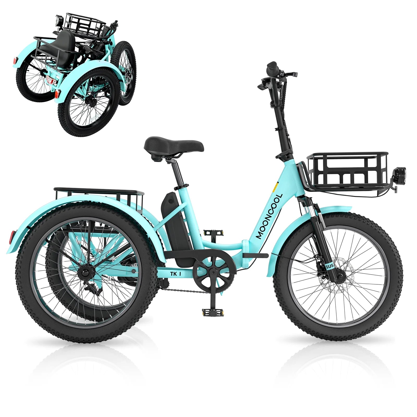 ABORON 3.0 Fat Tire Electric Trike for Senior Foldable E-Bike, 500W Motorized Tricycle Adult 20" Folding 3 Wheel Electric Commute Bike Trike W/48V Battery and Storage Baskets, UL2849