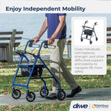 Drive Medical Aluminum Rollator Walker Fold up and Removable Back Support,