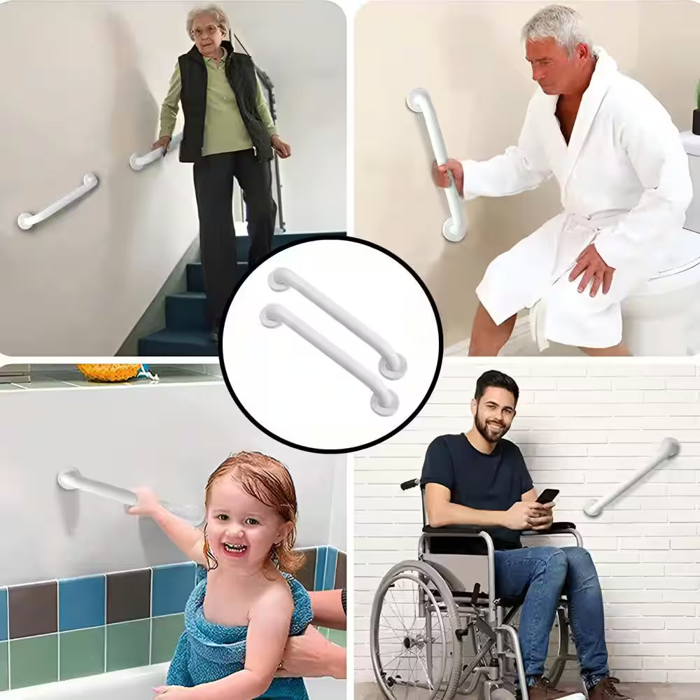 12 In. Shower Grab Bar in White, 304 Stainless Steel Anti-Slip Bathroom Grab Bar, Handicap Shower Grab Bar (2-Pack)