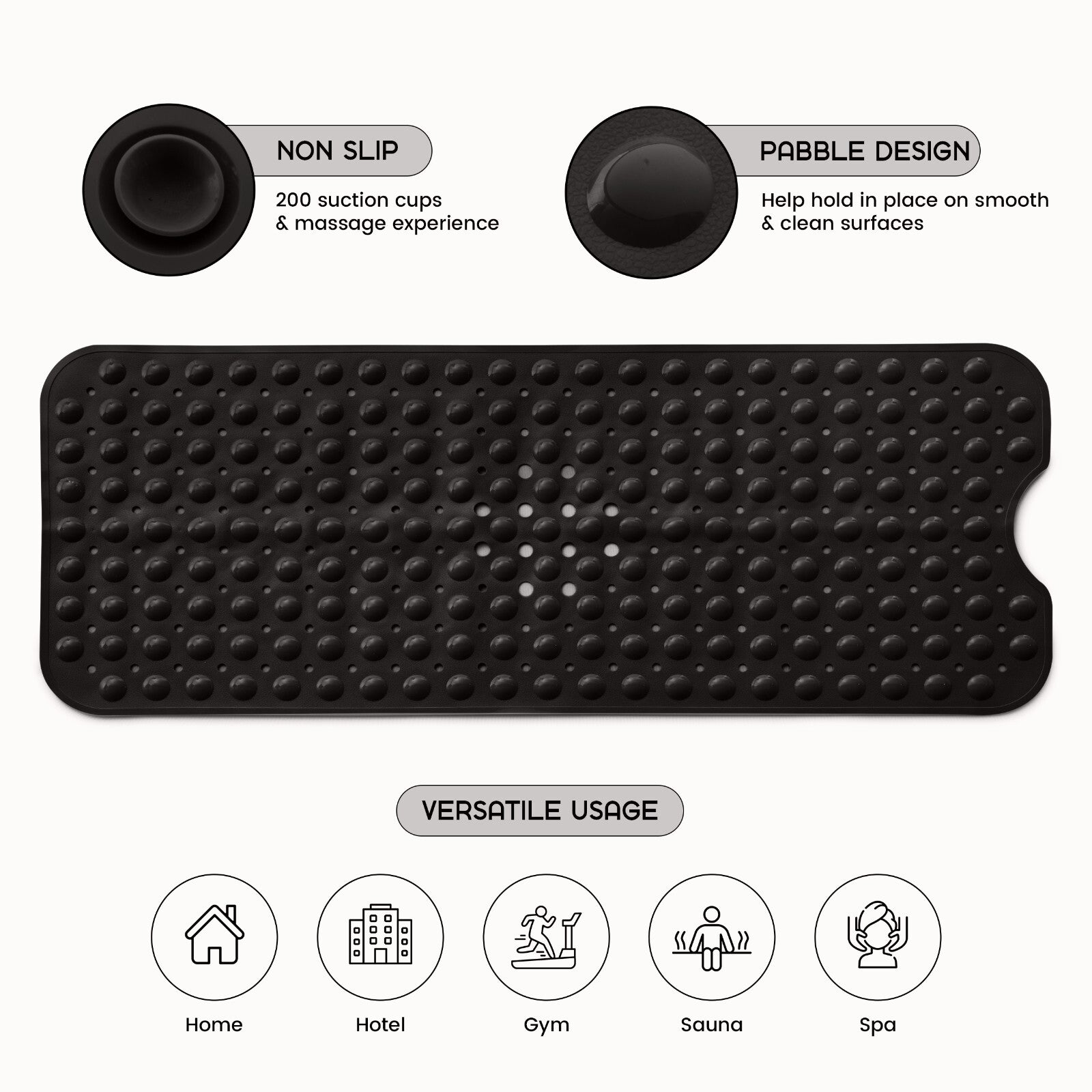 Non-Slip Bath Tub Mat (40 X 16)Inch Extra Long Antibacterial Bathroom Shower Mat