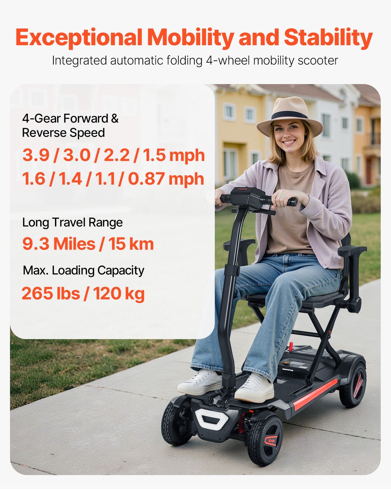 VEVOR 4-Wheel Electric Mobility Scooter Auto Folding Scooter with Remote Control