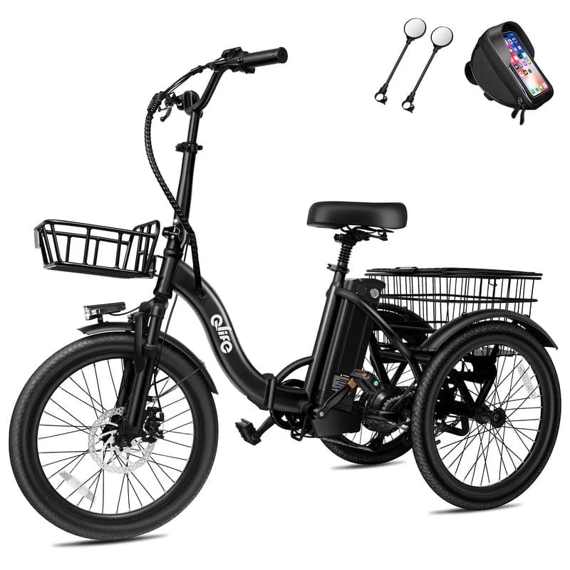 Qlife Electric Folding Tricycle for Adults, Peak 750W Brushless Motor Folding Trike Ebike 468Wh Removable Battery, Step-Thru 3 Wheel Electric Bicycle, up to 50 Miles UL2849 Orange