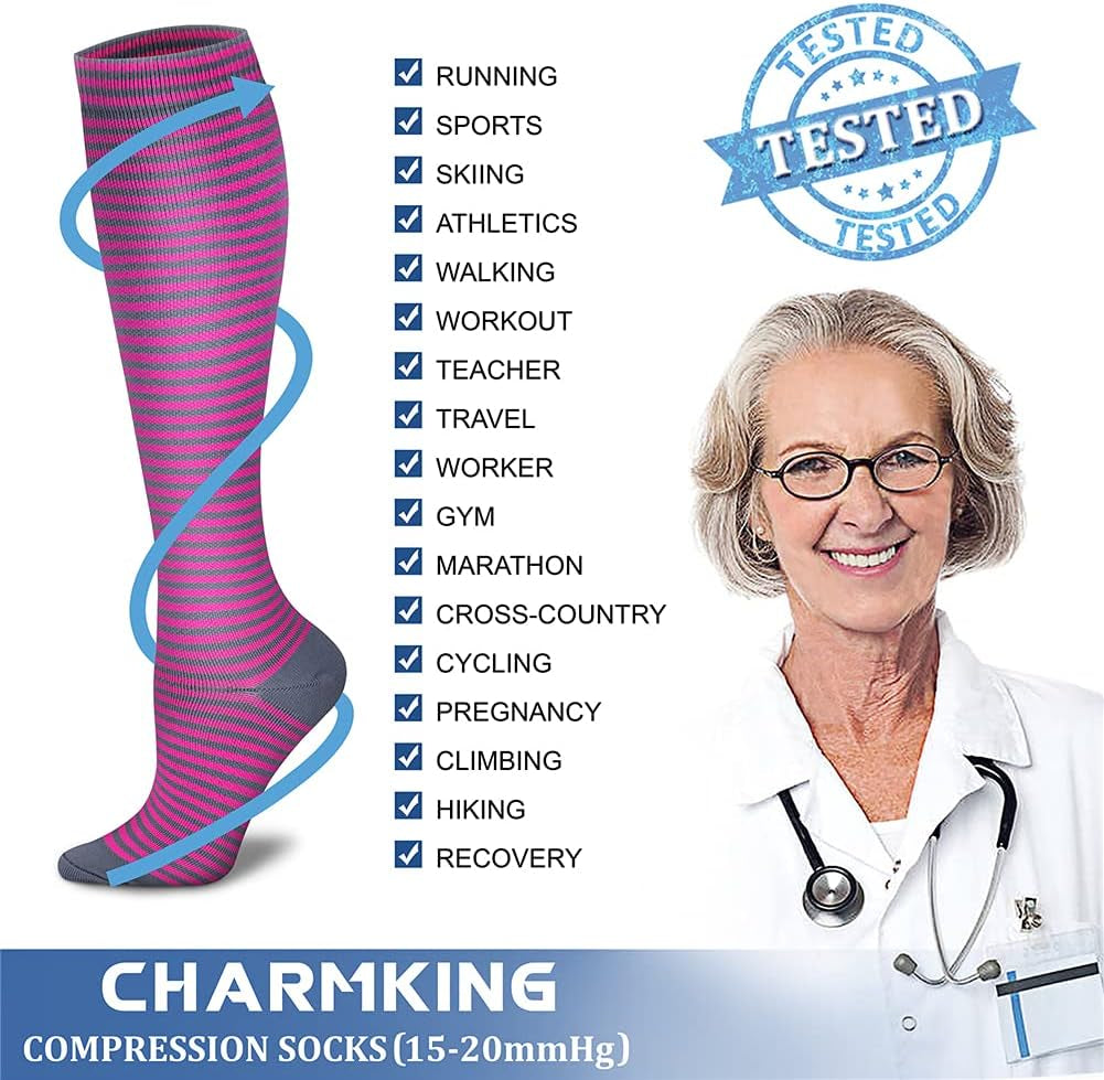 6 Pairs-Compression Socks for Women & Men Circulation Best Support for Nurses, Running, Athletic,Flight Travel