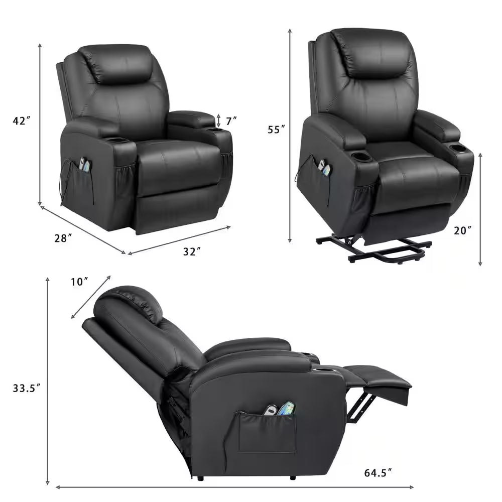 Black Leather Standard (No Motion) Recliner with Power Lift